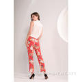 Pantalones de tobillo con estampado floral tropical para mujer